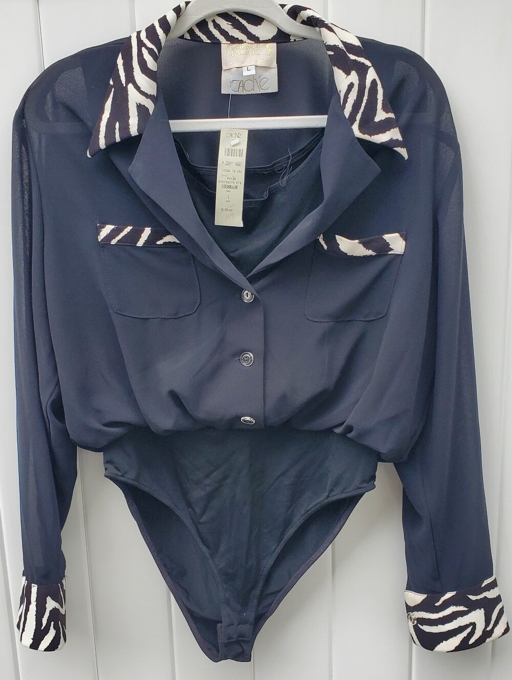 Caché Bodysuit Blouse Blk & White Womens Large
